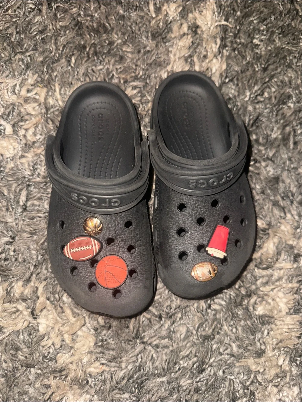 CROCS Kids Black Clogs with Sports Jibbitz